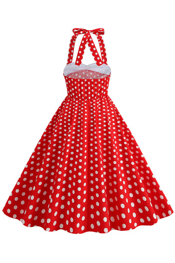 Vermelho Halter Pontos de Polka Vestido Dos Anos 1950